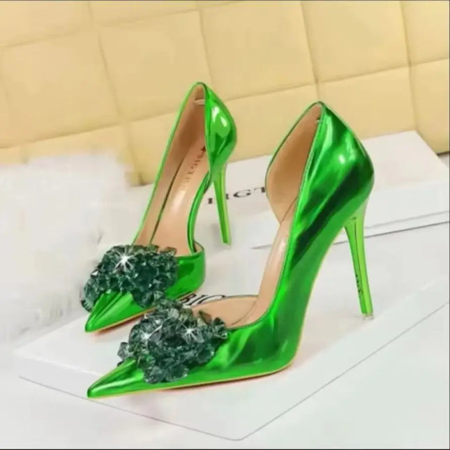 BIGTREE Rhinestone Bow Shoes Women's Pumps Luxury Banquet Shoes Sexy High Heels Women Stiletto Party Shoes Plus Size 41 42 43