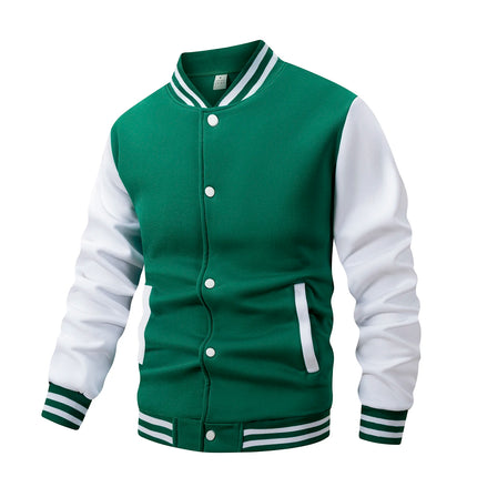 Men's Fleece-Lined Varsity Jacket Autumn Winter Warm Color Block Baseball Jacket Button Front & Striped Cuffs Retro Casual Coat