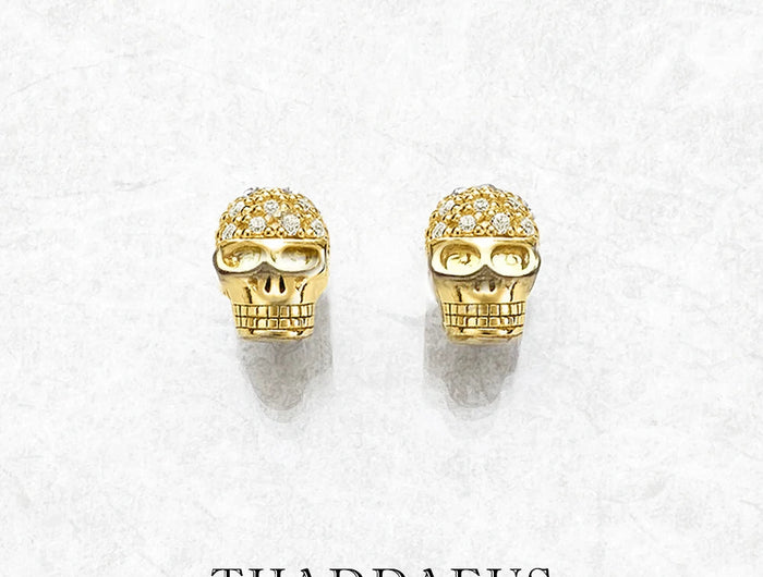 Orecchini a bottone con teschio dorato, gioielli pregiati punk di strada ribelle europea per regalo da donna e uomo in argento sterling 925 platinumshop