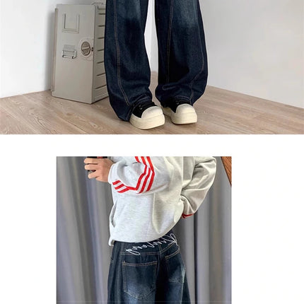 Jeans Estivi da Uomo Y2K Streetwear, Pantaloni Hip Hop alla Moda, Jeans American Goth con Stampa di Lettere, Pantaloni Larghi in Denim