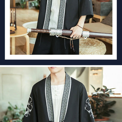 Japan Samurai Shirt uomo ricamato Kimono giapponese manica corta Cardigan uomo estate sottile moda Casual Yukata Cardigan Top uomo