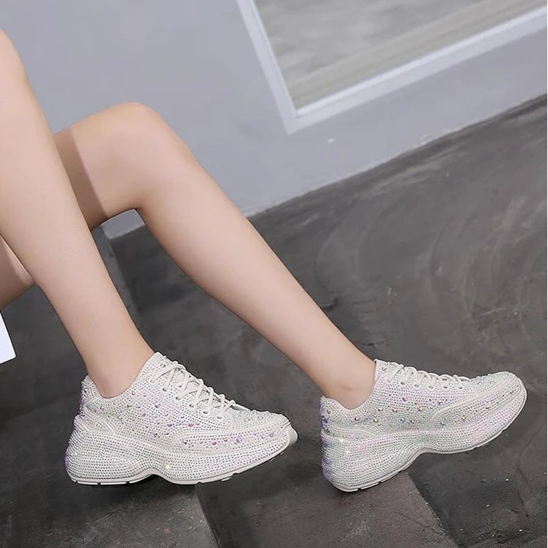 AIYUQI Women Sneakers Platform 2024  Rhinestone Sponge CakeWomen Casual Shoes Large Size Sneakers For Women