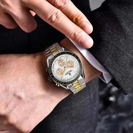 Nuovo Orologio da Uomo PAGANI DESIGN Gold Moon 2026, Cronografo Sportivo al Quarzo VK63, con Vetro Zaffiro AR, Impermeabile, Luminoso, in Acciaio Inossidabile, Lunetta in Ceramica, Regalo