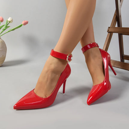 Aphixta Cintura in metallo con fibbia Cinturino Pimp Rosso Nero 10 cm Tacchi a spillo Décolleté Scarpe da festa da donna Rivetti Punta a punta Taglia 51 52 53