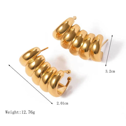 Orecchini a Perno Geometrici a Forma di C Multistrato Placcati in Oro 18K, Antiruggine, in Acciaio Inossidabile per Donne platinumshop