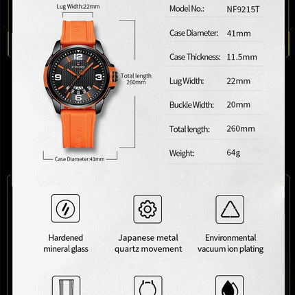 NAVIFORCE Creativo cinturino in TPU orologio da polso maschile moda sportiva 3ATM quarzo impermeabile giorno e data display orologi da uomo Reloj Hombre platinumshop