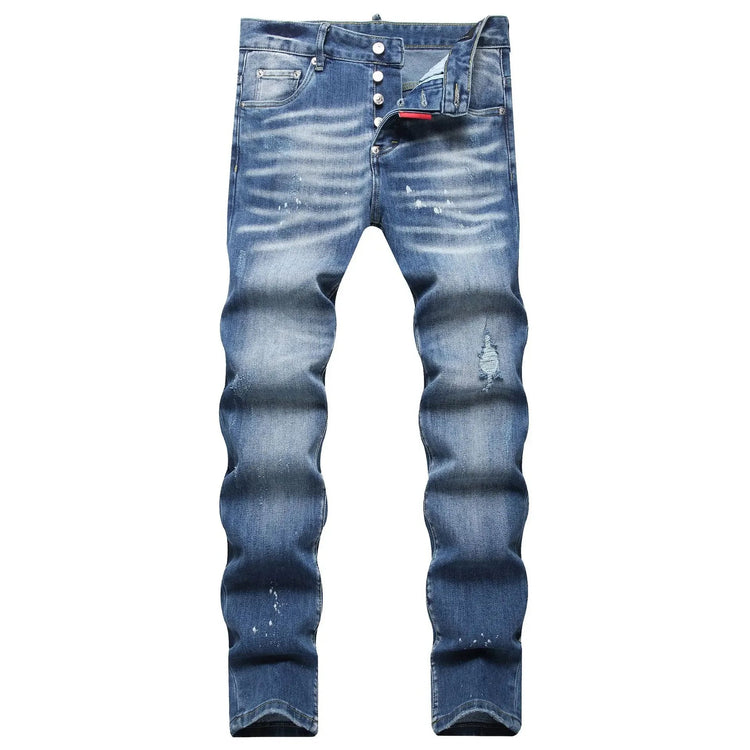 2025 Men's Ripped Jeans Luxury Brand Light Blue Holes Long Trousers Quality Male Fashion Stretch Slim Pants Men Skinny Jeans PlatiNum