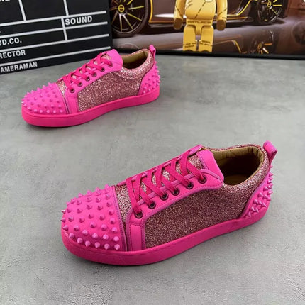 Sneaker Casual Men Designer Rivet Board Shoes Fashion Split Leather Upper Flat Platform White Shoes High Top Nightclub Shoes