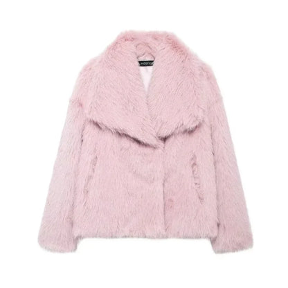 Women Elegant Faux Fur Coat Warm Fluffy Loose Long Sleeve Lapel Jacket Autumn Winter Fashion High Street Lady Outerwear