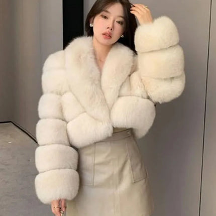 ZADORIN Luxury Big Collar Spliced Cropped Faux Fur Coat Woman Clothing Thicken Furry Faux Fur Jacket Winter Fur Coats Top Mujer