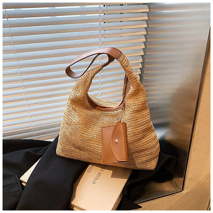 Hand-Woven Large Capacity Tote Bag for Women, Fashionable Commuter Bag, INS Style, Beach Bag for Daily Travel