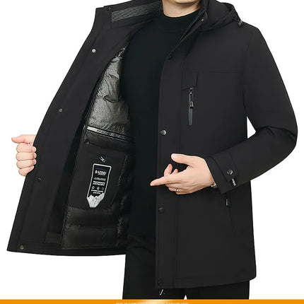 Men's Detachable Liner & Hat Puffer Coats Business Casual Hooded White Duck Down Jackets 2026 Winter Outwear Windproof Top Parka