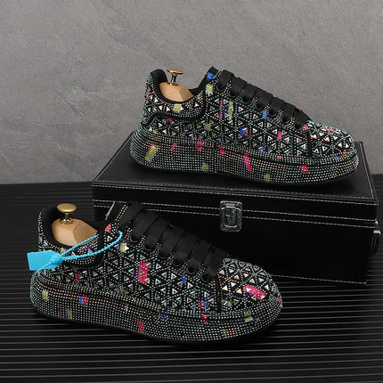 Hot Sale Rhinestone Canvas Shoes Mens Casual Skate Shoes Fashion Street Hip Hop Canvas Sneakers Men Platform Vulcanized Shoes