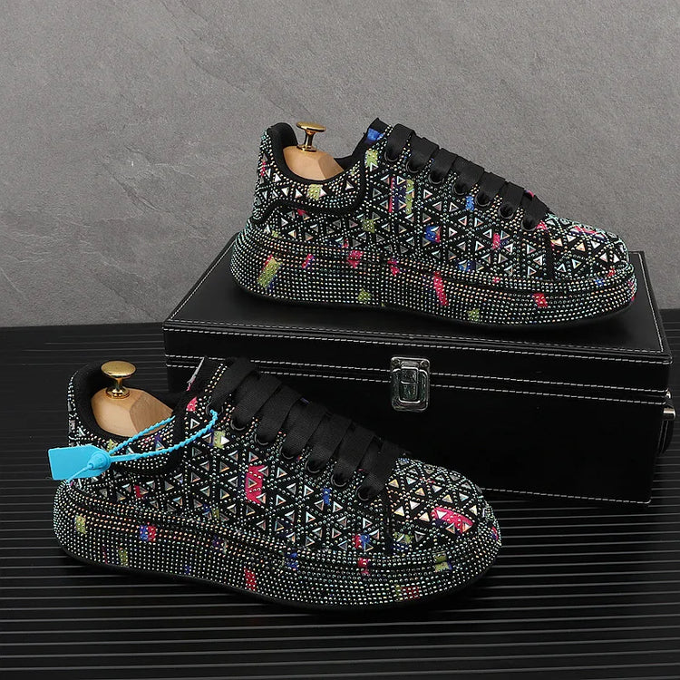 Hot Sale Rhinestone Canvas Shoes Mens Casual Skate Shoes Fashion Street Hip Hop Canvas Sneakers Men Platform Vulcanized Shoes