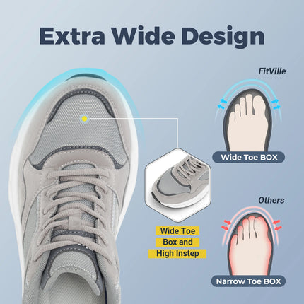 FitVille Le più nuove scarpe da corsa da uomo 4E Sneakers larghe con supporto per l'arco plantare per piedi piatti Sollievo dal dolore al tallone Fascite plantare
