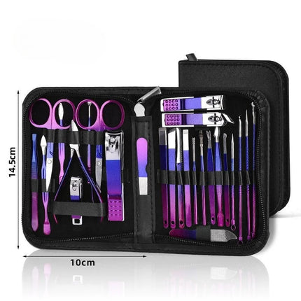 26Pcs Red Blue Gradient Nail Clipper Manicure Set Stainless Steel Nail File Cuticle Trimmer Kit Portable Storage Box Gift Manicure Pedicure Tools