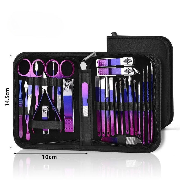 26Pcs Red Blue Gradient Nail Clipper Manicure Set Stainless Steel Nail File Cuticle Trimmer Kit Portable Storage Box Gift Manicure Pedicure Tools