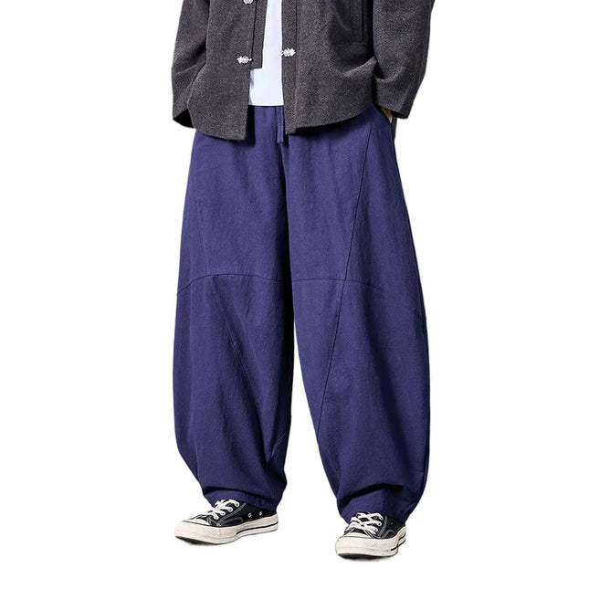 Pantaloni autunnali da uomo stile giapponese comodi pantaloni di lino in cotone maschio casual allentato retrò Harajuku pantaloni a gamba larga da uomo