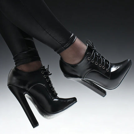 Scarpe con tacco alto 6 pollici, stringate, a punta, unisex, fetishheels vintage, stile drag queen.