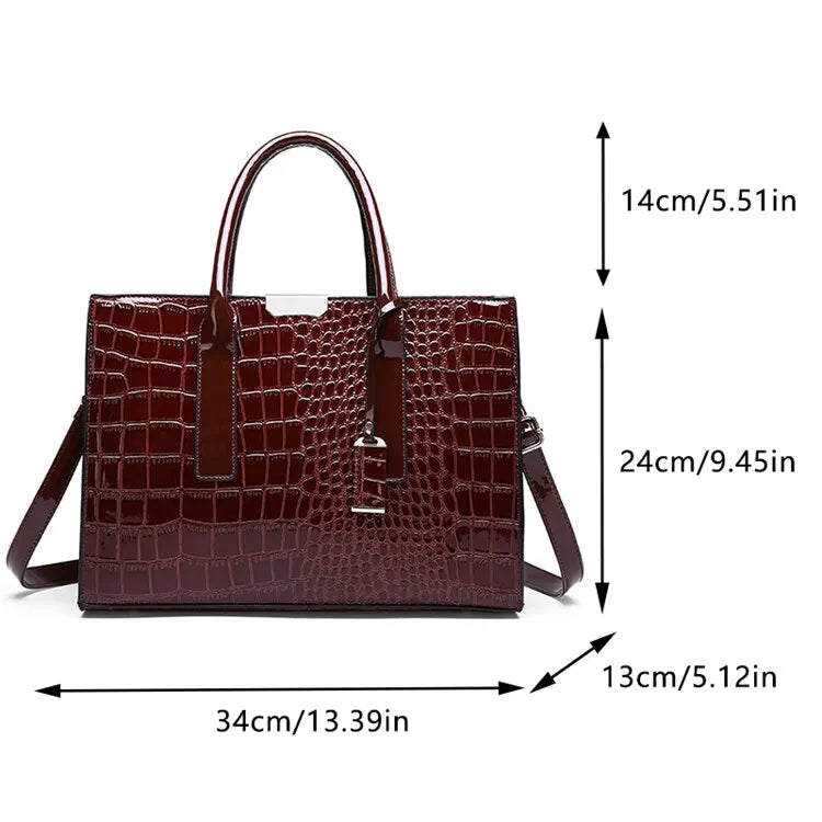 Luxury Vintage Women's Crocodile Pattern Handbag Large Capacity Tote Bag Leather Business Shoulder Bag For Female PlatiNum