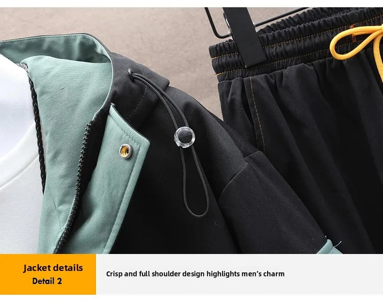 Spring Casual Men Sets Two Pieces Fashion Korean Trend Hooded Jacket + Pants Autumn Baseball Uniform Suit Man Outfit