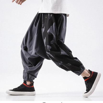 Pantaloni alla moda da uomo Samurai giapponese Ukiyo-e Cintura con stampa Pantaloni stile harem da uomo in cotone e lino Casual Oversize Harajuku Pantaloni a gamba larga da uomo