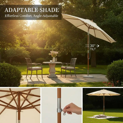 Ombrellone da Patio Grande 2,7m con Sollevamento a Carrucola, Tessuto in Poliestere Impermeabile e Resistente allo Sbiadimento, Parasole da Esterno per Giardino, Spiaggia, Piscina, Cortile