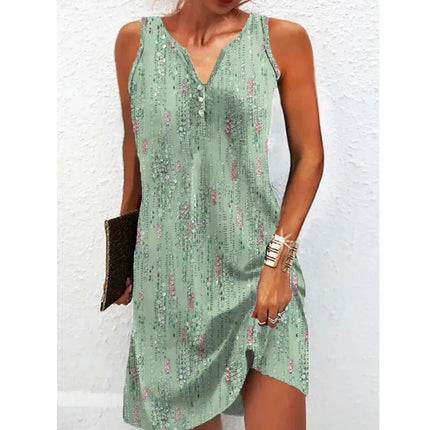 Abiti Estivi da Donna alla Moda, Vestiti Bohémien Senza Maniche, Abiti Casual con Scollo a V per Vacanze e Spiaggia platinumshop
