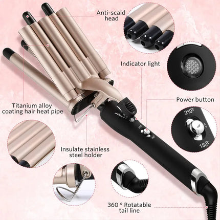3 in 1 Deep and Small Reversible Big and Small Wave Styles Triple Barrel Deep Hair Waver Curling Iron and Curler