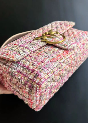 Nuova Borsa a Tracolla/Crossbody da Donna 2026 Ispirata a Pinko in Tweed con Cigno, in Vera Pelle