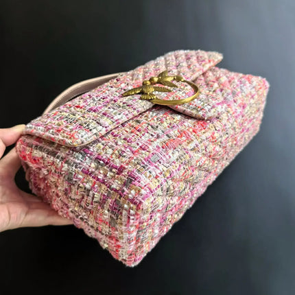 Nuova Borsa a Tracolla/Crossbody da Donna 2026 Ispirata a Pinko in Tweed con Cigno, in Vera Pelle