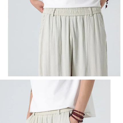 Pantaloni a gamba dritta da uomo in cotone e lino, stile retrò, larghi, leggeri, sottili, stile Nepal, comodi, stile Harajuku, taglie forti fino alla 5XL