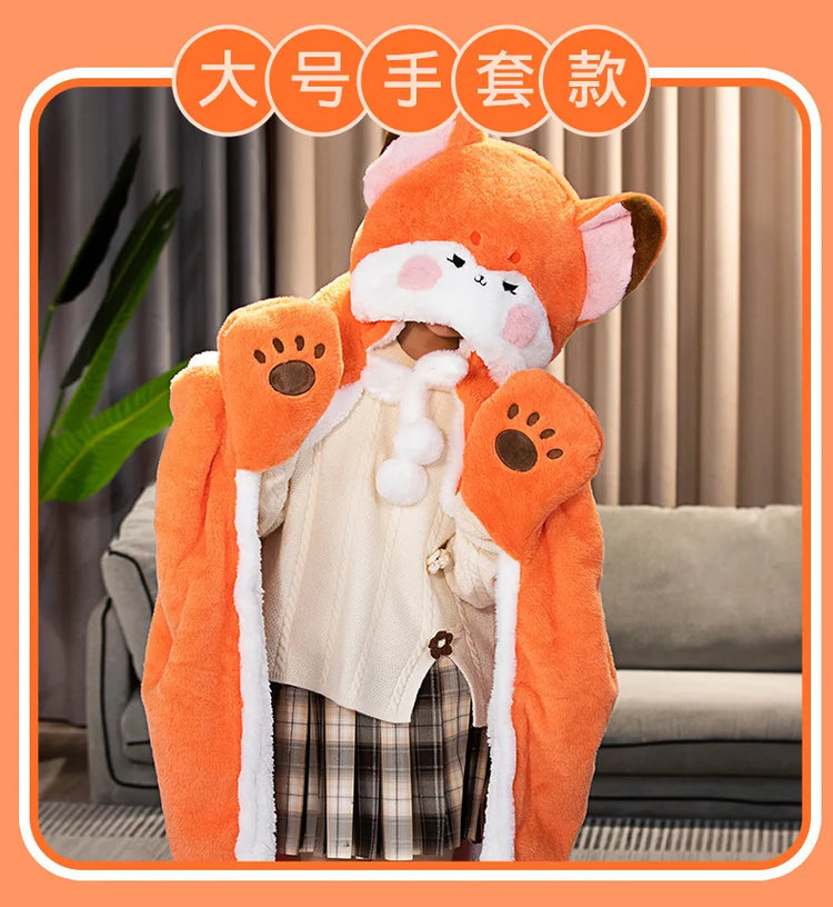 Anime Fox Cloak Fox Cape Cartoon Cloak Coral Fleece Keep Warm Air Blankets Cosplay Costumes Lovely Soft Birthday Valentine Gifts