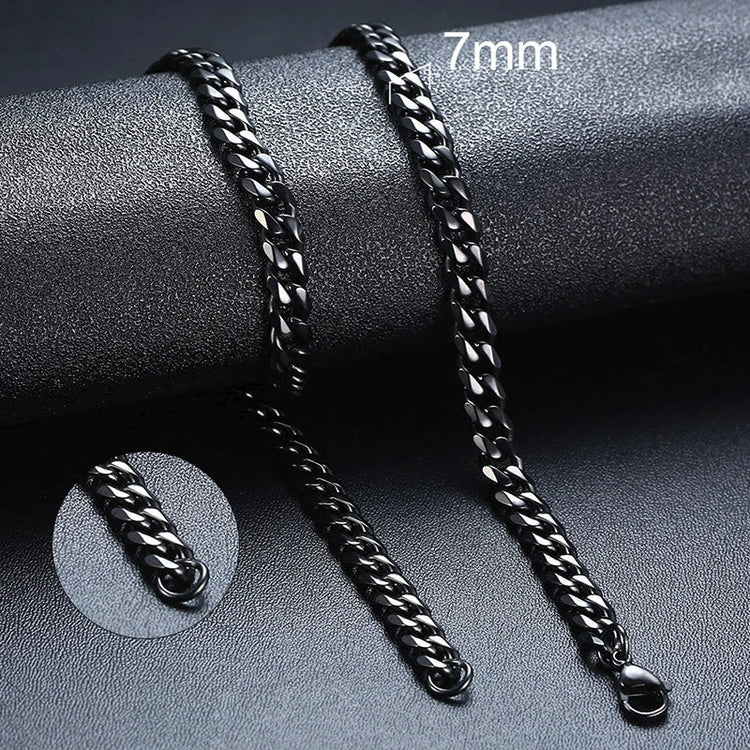 3-11MM Classic Cuban Chain Necklace for Men Women,Silver Black Gold Grey Color Stainless Steel Chains,Basic Punk Jewelry Gift PlatiNum