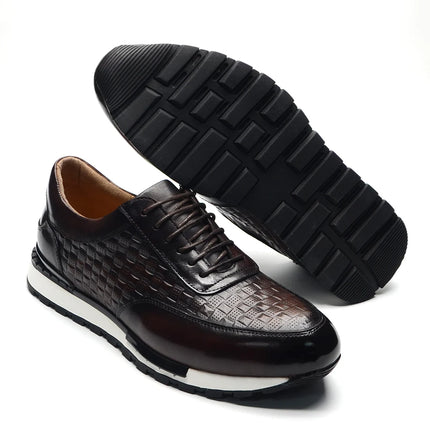 Luxury Autumn Winter Men's Leather Oxford Shoes Plaid Pattern Natural Genuine Leather Lace-up Sneakers Business Casual Shoes