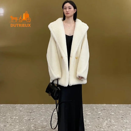 New Winter Women's Short Teddy Jacket,62% Alpaca Wool 26% Sheep Wool 12% Silk, Fashionable and Elegant Thick Warm Coat for Women
