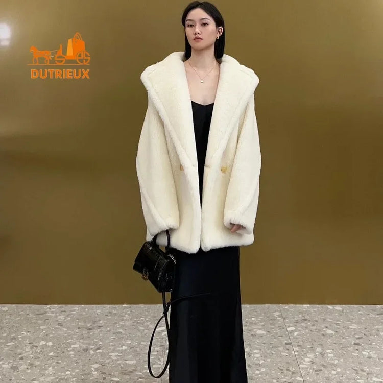 New Winter Women's Short Teddy Jacket,62% Alpaca Wool 26% Sheep Wool 12% Silk, Fashionable and Elegant Thick Warm Coat for Women