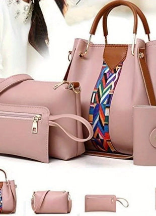 Set di 4 Borse da Donna in Pelle PU: Borsa a Tracolla, Borsa a Mano, Pochette e Portacarte