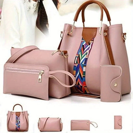 Set di 4 Borse da Donna in Pelle PU: Borsa a Tracolla, Borsa a Mano, Pochette e Portacarte