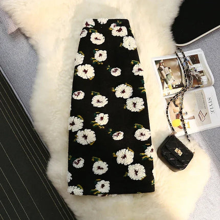 Three Dimensional Flower Skirts Women Winter High Waist Woolen Thickened Long Skirt Female Autumn New PlatiNum