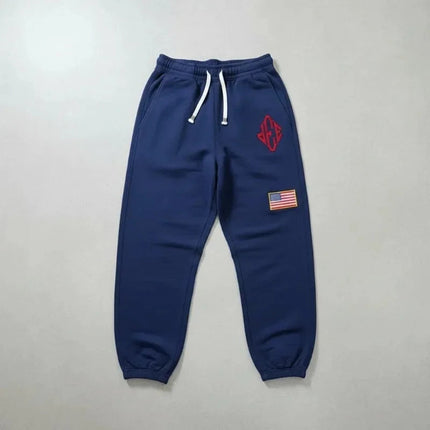 Men Retro Half-Zip Tracksuit Suit Cool Pattern Embroidery Streetwear Casual Fashion Stand Collar Zipneck Hoodie Daily Sweatpants PlatiNum