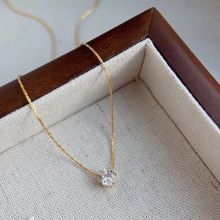 ANENJERY 316L Stainless Steel Zircon Thin Clavicle Chain Necklace for Women Festive Party Jewelry Wholesale PlatiNum