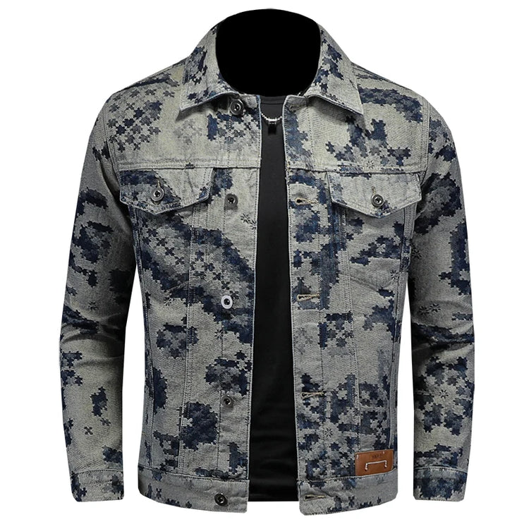 Brand Retro Denim Jacket for Men 2025 Spring Fashion Jacquard Casual Denim Jackets Social Hip-hop Streetwear Cowboy Coats