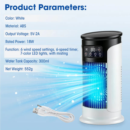 Mini Condizionatore d'Aria Portatile USB, Ventilatore Raffreddante ad Acqua per Casa e Ufficio - Raffreddatore d'Aria Compatto