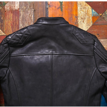 Genuine Leather Jacket Men Black Biker Coat Warm Windproof Snap Collar Zip Pockets Vintage Motorcycle Jacket Autumn Winter
