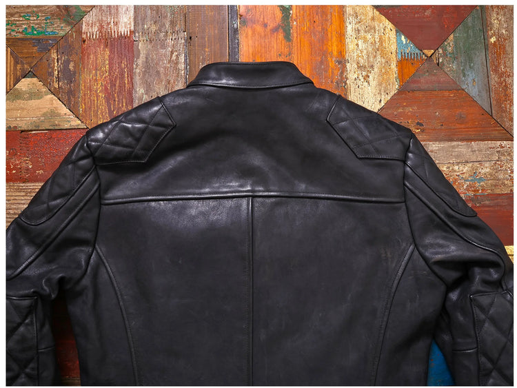 Genuine Leather Jacket Men Black Biker Coat Warm Windproof Snap Collar Zip Pockets Vintage Motorcycle Jacket Autumn Winter