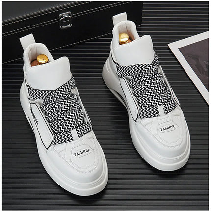 High top White Sneakers Best selling Mens Sneakers With Anti slip Wear resistant Properties Increasing Height by 6 Centimeters