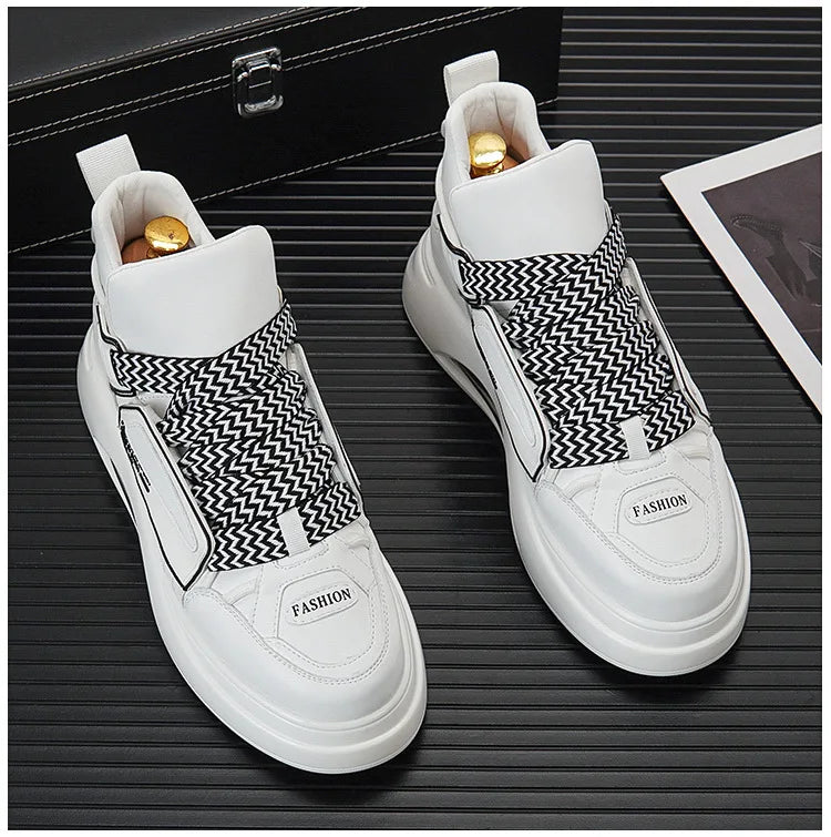 High top White Sneakers Best selling Mens Sneakers With Anti slip Wear resistant Properties Increasing Height by 6 Centimeters