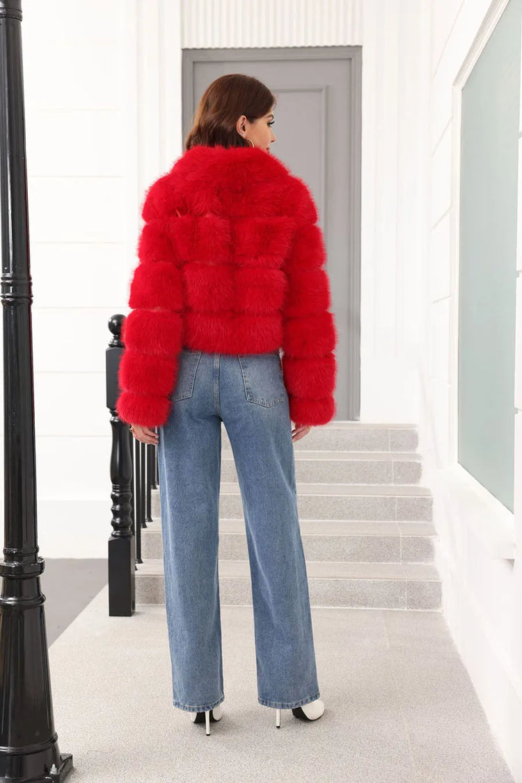 ZADORIN 2025 Chic Winter Fur Coats Woman Spliced Cropped Fluffy Faux Fur Jacket Woman Lapel Zipper Fox Fur Faux Coat Y2K Clothes