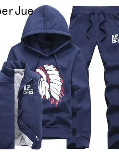 3 Pieces Set Hoodies+Vest+Pants Casual Men's Track Suit Clothing Coats Winter Thick Warm Tracksuit for Men Printed Mens Set Vest